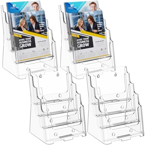 MaxGear Acrylic Brochure Holder 6 x 9 Inch, 4 Tier, 4 Pack by MaxGear