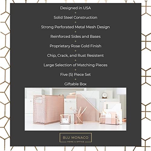 BLU MONACO Rose Gold Desk Organizer Set | 5-Piece Metal Desktop Organization Kit With File Holder, Magazine Rack, Pen Cup, Sticky Note Holder and Letter Sorter | Stylish Office Accessories - Image 3