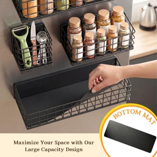 Ofiray-home Magnetic Fridge Shelf, 4-Pack Metal Strong Magnet Rack, Space Saving Spice Organizer, Utensil Holder, Fruit Potato Onion Storage Bins, Black Refrigerator Organizers and Storage - Image 2