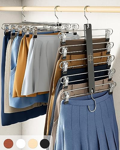 MORALVE Skirt Hangers Space Saving with Clips - 2 Pack - European Beechwood 5-Tier Hanger for Shorts, Skirts, and Pants - Closet Organizer and Storage Solution for Women with 360° Swivel Hook by MORALVE