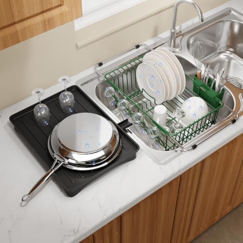 MAJALiS Green Expandable Dish Drying Rack Over Sink with Extra Drainboard by MAJALiS