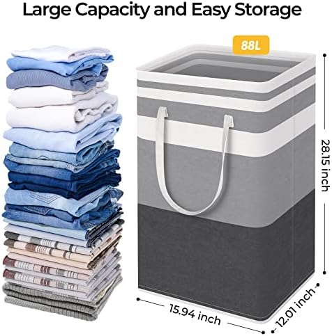 HomeHacks 2 Pack Laundry Baskets, Laundry Hampers Bags (Grey+Blue 88L) - Image 4