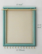Heesch Hanging Earring Organizer Frame Wall Mounted Jewelry Holder Vintage Rustic Stud Earring Display with Removable Rod and 12 Hooks for Necklaces, Bracelets and Rings (Teal) - Image 5
