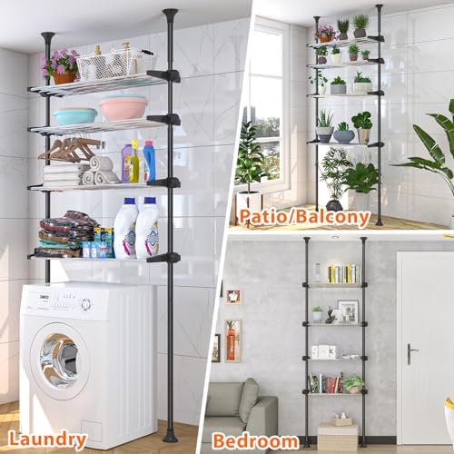 4-Tier Over The Toilet Storage Shelf, 4.5-9.5 FT Adjustable Bathroom Organizer, Heavy Duty Metal Shelves Above Behind Toilet Laundry, Space-Saving Shelving for Small Rooms, No Drill Tenant Friendly - Image 5