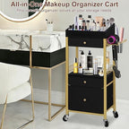 Makeup Organizer Cart, 3 Drawers, Vanity Organizer, Gold & Black - Image 2
