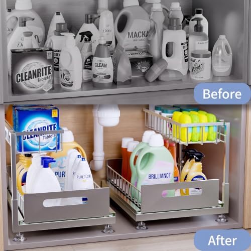 Saydear L-Shaped Under Sink Organizer, 2-Tier Pull-out Cabinet Rack 1-Pack - Image 2