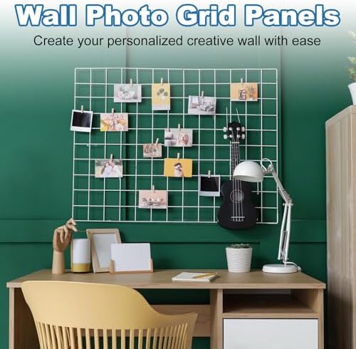 uxcell 2Pcs Wire Wall Grid Panel, 12" x 12" Metal Photo Hanging Display Grid Shelf Decorative Gridwall Wire Board Organizer with Hook for Art Display Frame Home Decor, Black - Image 5