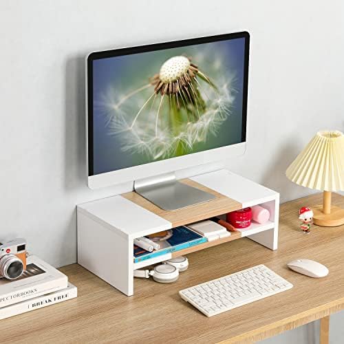TEAMIX 20 inch Monitor Riser Stand - 2 Tiers, Wood Morden Desktop Bookshelf - Image 2