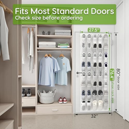 Over the Door Shoe Organizer with 40 Large Breathable Mesh Pockets, Space Saving Shoe Holder, Hanging Shoe Rack for Entryway Bedroom Closet Storage (White, 80 Pockets) - Image 4