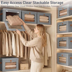 DIMJ Storage Bins with Lids - 6 Pack Front Opening Stackable Fabric Storage Boxes with Clear Window & Handles, Collapsible Closet Organizers for Clothes, Sweaters, Shelf Storage, Bedroom, Gray - Image 2