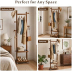 Taitiy Small Clothes Rack Solid Wood Coat Rack Freestanding with Wheels - Image 6