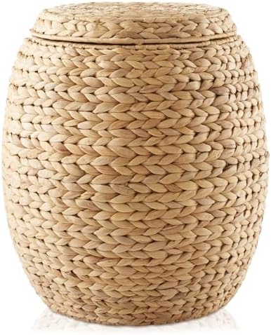 Casafield Round Storage Basket with Lid - Natural, Handwoven Water Hyacinth Organizer for Laundry, Blankets, Plants, Bedroom, Living Room, Home Office - Image 3