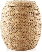 Casafield Round Storage Basket with Lid - Natural, Handwoven Water Hyacinth Organizer for Laundry, Blankets, Plants, Bedroom, Living Room, Home Office - Image 3