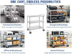 Heavy Duty 3 Tier Rolling Utility Kitchen Cart on Wheels,Large 45"L x 17 1/2"D x 45"H Metal Serving Cart Commercial Grade with Wire Shelving and Handle Bar for Office School Church Kitchen Hardware - Image 7