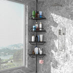 Black Corner Shower Caddy Tension Pole - Heavy Duty Rustproof Stainless Steel Shower Organizer with 4 Adjustable Shelves, No-Drill Free Standing for Bathroom, Bathtub, RV,54" to 114" Tall by Unknown