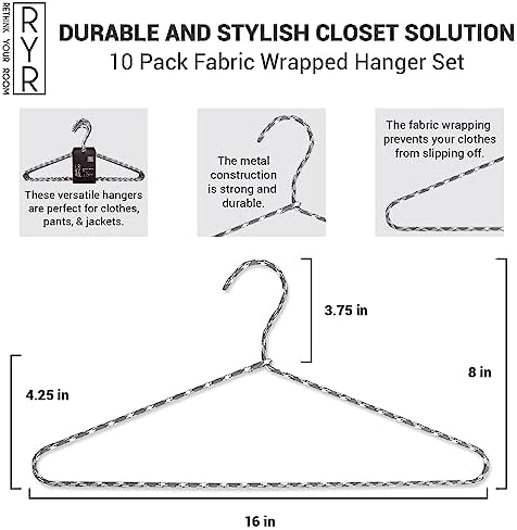 Clothes Hangers 60 Pack – Space Saving Fabric & Metal Hangers, Non-Slip Pant & Coat Hangers, Room Essentials, Closet, Durable Wardrobe Storage for Shirts, Suits & Pants – Grey/White - Image 3