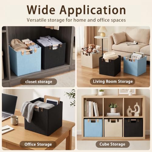 11 Inches Foldable Cube Storage Baskets for Organizing, Beige, 2 Pack - Image 5