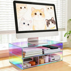 Gelite Acrylic Computer Monitor Stand for Desk Monitor Riser with Drawer Desktop Monitor Shelf with Storage, Iridescent - Image 4