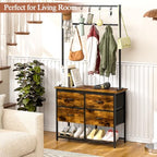ThreeHio Hall Tree with Shoe Storage Bench, 31.5" Coat Rack for Entryway, 5-in-1 Entryway Organizer with Drawers and Storage Shelf, Steel Frame, with 8 Removable Hooks, Rustic Brown and Black - Image 6