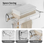 BESy Towel Racks with Foldable Towel Bar Hooks Wall Mounted Polished Chrome - Image 2