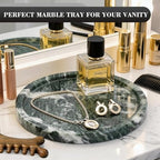 Natural Round Marble Tray - 7.8" Marble Vanity Tray for Dresser, Bathroom, Decorative Jewelry Dish for Perfumes Rings Earrings Necklaces, Stone Tray for Home Décor, Green - Image 3
