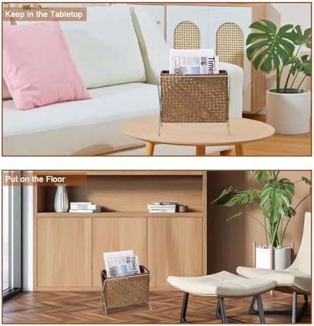 BTSKY Magazine Basket, Mail Basket for Counter, Woven Storage Bin with Metal Rack & Handle for Files, Books, Newspapers, Desktop Organizer for Office, Living Room, Dorm, Bathroom, 12"x5.7"x8.7" - Image 7