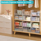 Hongtamoya 4-Tier Closet Organizers and Storage Basket with Divider, Foldable Closet Shelf Organizer System, Space-Saving Clothes Storage Drawer Organizer Bins for Wardrobe Cupboard, White - Image 4