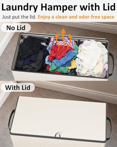 Optish 180L Laundry Hamper 3 Section, Large Hamper with Mesh Bags & Lid - Image 5
