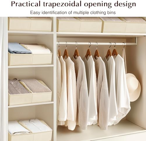 Homsorout Closet Organizers and Storage Bins - 4 Pack Collapsible Divided Trapezoidal Cube Storage Bins Baskets with Orange Handle for Organizing Clothes Blankets, Toys, Books, Towels(Beige) - Image 6