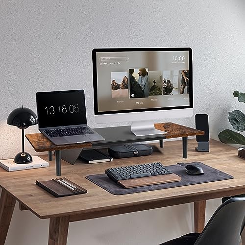 Across-Star Dual-Monitor-Stand-Riser-For-Desk Adjustable Length 32-40 Inch，Large Desktop Computer Monitor Riser For 2 Screens，Desk Shelf Organizer Riser Stand For Computer/Laptop/PC/Printer/TV Black - Image 2