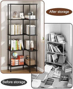 HIGDBFE 5-Tier L-Shaped Corner Bookshelf, 60" Tall Modern Corner Shelf - Image 4