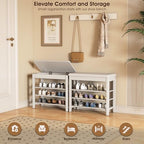 IUNVR Shoe Rack Bench Seat Rubberwood 3-Tier Wooden Storage Bench 550lbs Compact Mid-Century Modern Design for Entryway, Hallway, Closet, Front Door Entrance, Foyer - Image 3