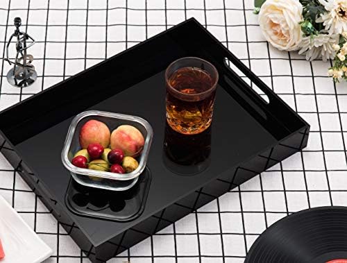 Glossy Black Sturdy Acrylic Serving Tray with Handles - 10x15 Inch, Coffee, Appetizer, Breakfast Tray - Butler, Kitchen to Vanity Table, Decorative - Image 3