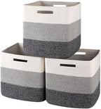OIAHOMY 13 Inch Cube Storage Bins, 3-Pack Cotton Rope Woven Baskets for Organizing, Insert Storage Baskets for Shelves, Baby Nursery, Closet Organizer, 13 * 13 * 12.6IN, Gradient Gray by MasterofSpaceOptimization