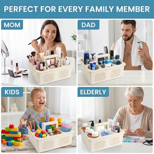KMV Dorm Room Portable Shower Caddy with Adjustable Compartments - Ventilated Drainage Design with Handles, Perfect Toiletries Organizer for College Dorms-beige - Image 7