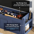 42.6" Storage Bench - Shoe Storage Bench with Side Storage Shelves and 3 Doors, Multifunctional Entryway Bench with Lift Top Cushion, Shoe Bench for Bedroom, Living Room, Entryway, Navy Blue - Image 5
