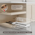 Magheo 2 Pack Pots and Pans Organizer Under Cabinet, 22" Deep Expandable Pull Out Pot Lid Organizer and Storage with 10 Adjustable Dividers No Drill Pot and Pan Holder Rack with Handle Bracket(White) - Image 6