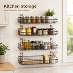 4 Pcs Metal Grid Wall Baskets with Hooks, 15.75 x 3.94 x 1.97 Inch Grid Wall Shelves Hanging Wire Basket Multi Function Storage Organizer for Kitchen Organizing Display (Black) - Image 4