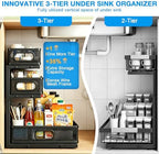 Under Sink Organizer,3-Tier Thickened Metal Pull out Cabinet OrganizerShelf - Image 2