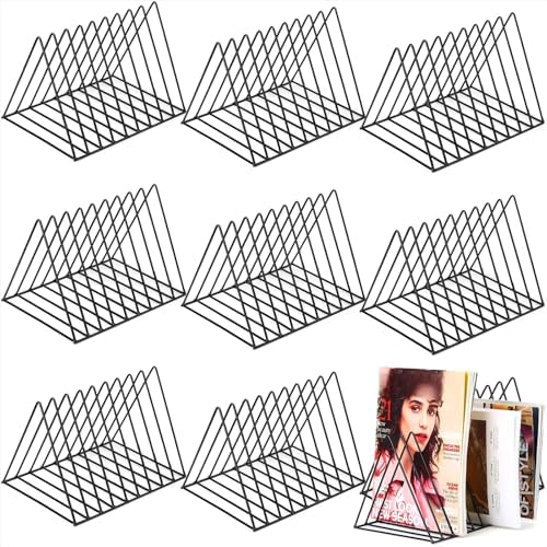 Thenshop 9 Pack Triangle File Storage 9 Slot Magazine File Storage Iron Desktop Magazine Organizer Vinyl Record Stand Holder Triangle Bookshelf Decor for Desk by Thenshop
