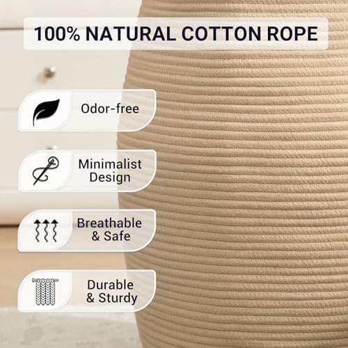 Large Laundry Hamper Basket 65L Woven Blanket Basket, Brown - Image 3