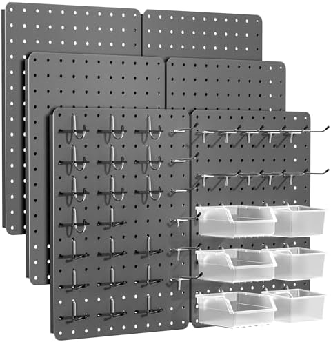 Pegboard Organizer Kit, 6 Pack 12 x 16 in Steel Metal with 6 Bins, Gray by PHXGrove