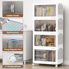 BROVIEW 240Qt Stackable Storage Bins with Lid, Extra Large Closet Organizer Collapsible Drawer Boxes with Wheels, Folding Plastic Cabinet Containers for Home Kitchen Room Organization, 3Pack White - Image 5