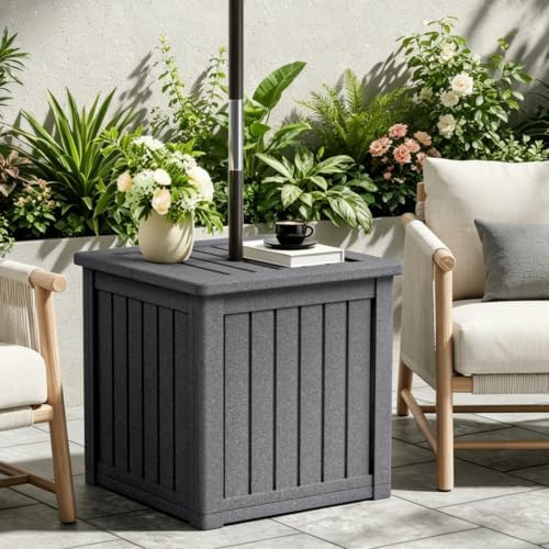 Patio Umbrella Base with 1.5" Hole, Outdoor Side Table, Planter Box, Grey by Diyfire
