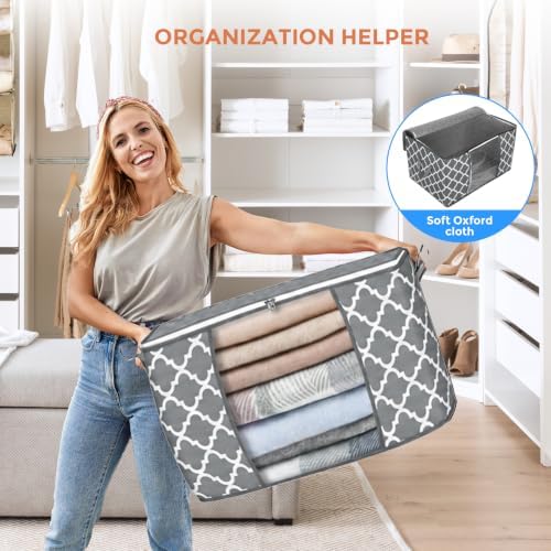 90L Large Storage Bags, 6 Pack Clothes Storage Bins Closet Organizers - Image 6