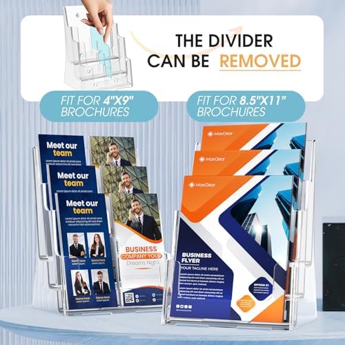 MaxGear Acrylic Brochure Holder 8.5 x 11 with Divider, 3 Tier, 2 Pack - Image 2