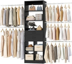 Besiost Closet System, 4-8 FT Closet Organizer Tower with 2 Wooden Drawers and Shelves, Can Fit 60 to 96 inch Walk-in Closet System with 5 Hang Rods, Built-in, Black by Besiost