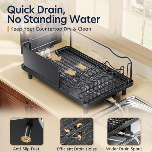 KINGRACK Dish Drying Rack for Kitchen Counter, Dish Drainer with Cup Holder - Image 4