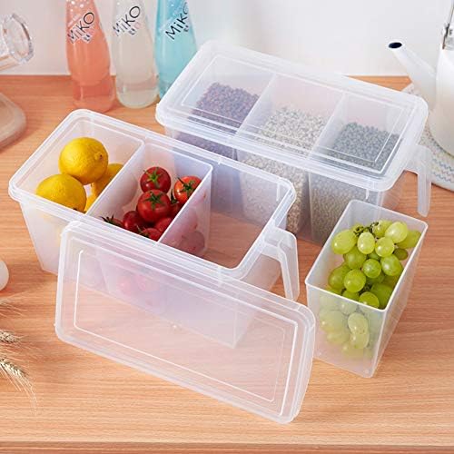 2 Pack Plastic Divided Veggie Storage Containers with Lids and Handles for Fridge Storage Organizer Boxes for Refrigerator Produce Beans Fruits Organzation by MineSign