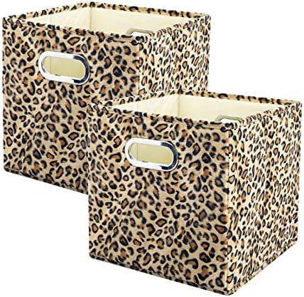 ANMINY Leopard Cheetah Print Storage Cubes Bins, Velvet, Brown, 11Inch 2PCS by ANMINY